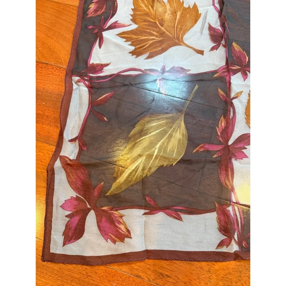 Halston Silk Scarf Autumn Leaves Sheer | Black White Brown |‎ 20